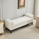 Elegant Upholstered Bench, Daybed, Ottoman With Wood Legs & Bolster Pillows - Ivory Boucle by HouseOfZazla