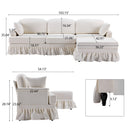 L-Shaped Sectional Sofa With Removable Ruffled Skirt, Flared Arms, Ottoman - White by HouseOfZazla