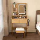 Vanity Table With LED Mirror, Power Outlet, Hairdryer Holder & Padded Stool by HouseOfZazla