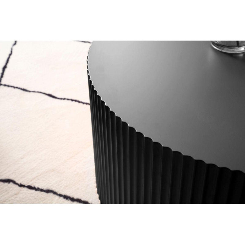 Sleek and Modern Round Coffee Table with Eye-Catching Relief Design, Black