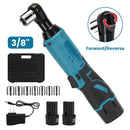 3/8Ó Cordless Electric Ratchet Wrench Set Right Angle Wrench with 2Pcs 1200mAh Batteries and Charger 7 Sockets 400RPM