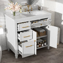 36" Bathroom Vanity with Sink, Ceramic Sink, One Tip-out Drawer, 3 Side Drawers, Adjustable Shelf