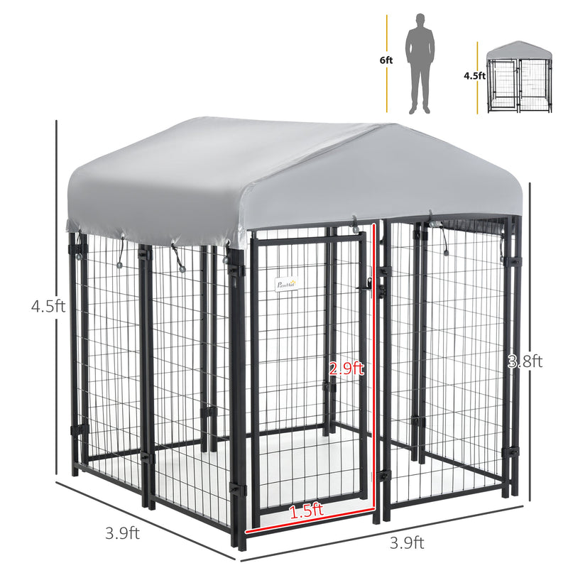 4' x 4' x 4.5' Dog Playpen Outdoor, Dog Kennel Dog Exercise Pen with Lockable Door, Water-resistant Canopy, for Small and Medium Dogs