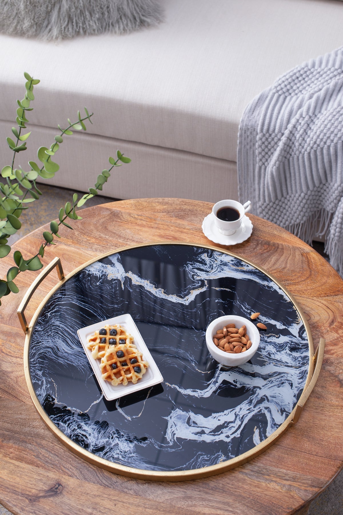 S/2 Round Decorative Tray with Abstract Marbled Design, photo 8 of 10