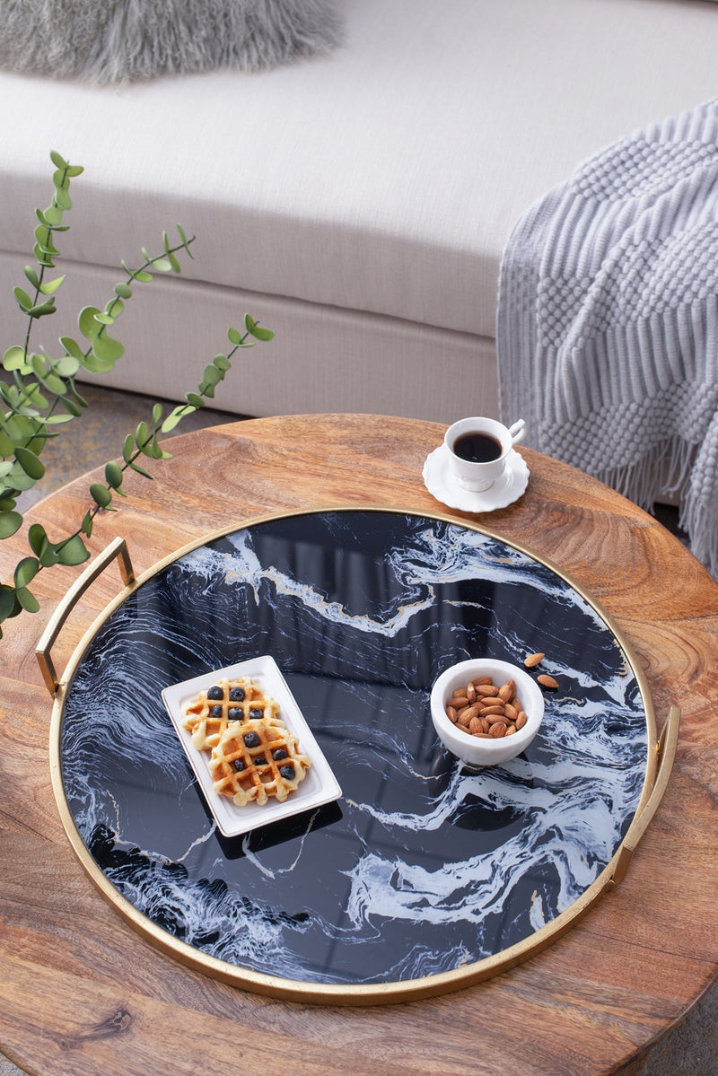 S/2 Round Decorative Tray with Abstract Marbled Design, photo 8 of 10