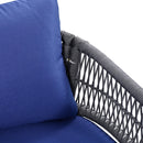 4-Piece Boho Rope Patio Furniture Set, Outdoor Furniture with Acacia Wood Table, Patio Conversation Set with Deep Seating & Thick Cushion for Backyard Porch Balcony, Navy Blue