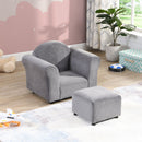 Kids Velvet Upholstered Chair With Ottoman For Comfortable Seating - Gray by HouseOfZazla