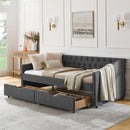 Upholstered Tufted Daybed With 2 Drawers, Waved Arms by HouseOfZazla