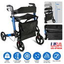 Aluminum Rollator Walker with Seat Backrest Foldable Rolling Walker with 220LBS Max Load 31-36in Adjustable Height 8in Wheels for Seniors Adult Mobili