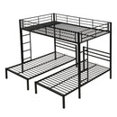 Modern Metal Triple Bunk Bed With Vertical Ladder, Safety Rail, And Storage Shelf - Black by HouseOfZazla