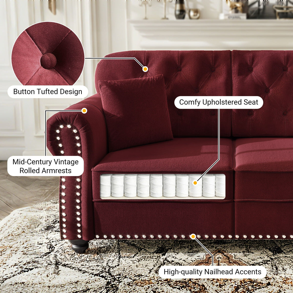 Upholstered 3 Seater Sofa Set With Ottoman, photo 34 of 39