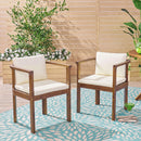 Outdoor Dining Chair Set of 2 with Curved Acacia Wood Arms