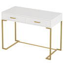 Minimalist Home Office Computer Desk With 2 Drawers, Compact Writing Table For Small Spaces - White / Gold by HouseOfZazla