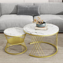 27.5" & 17.7" Nesting Coffee Table with Marble Grain Table Top, Golden Iron Frame Round Coffee Table, Set of 2, for Living Room, Balcony, White