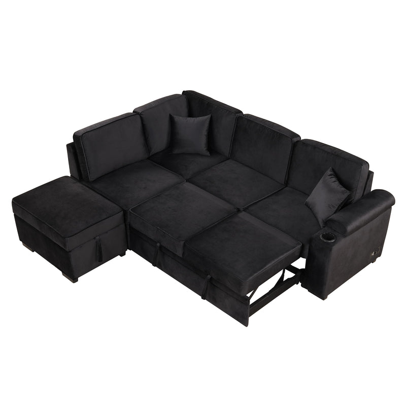 87.4" Sleeper Sofa Bed,2 in 1 Pull Out sofa bed L Shape Couch with Storage Ottoman for Living Room,Bedroom Couch and Small Apartment, Black