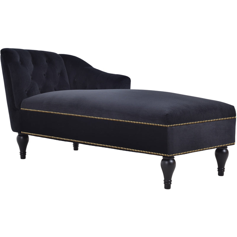 58" Velvet Chaise Lounge, Button Tufted Right Arm Facing Lounge Chair with Nailhead Trim & Solid Wood Legs for Living Room or Office, Sleeper Lounge Sofa (Black)