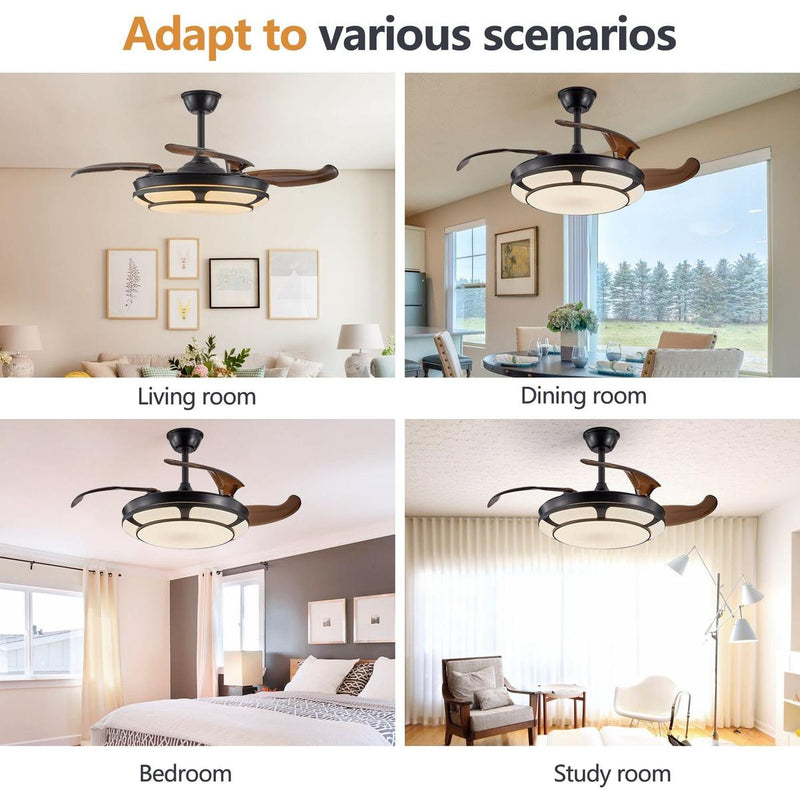 Modern Minimalist Invisible Ceiling Fan Light - Retractable Fan With LED Fixtures - For Living Room, Bedroom and Dining room