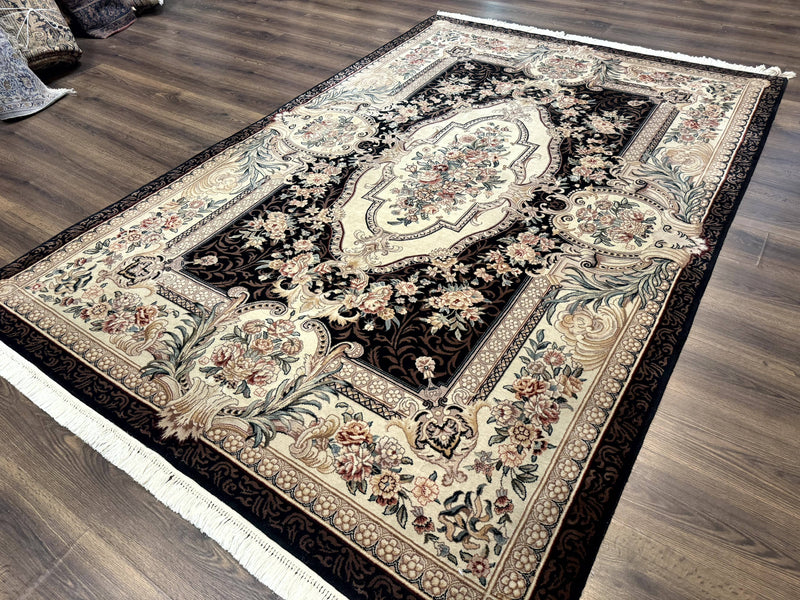 Aubusson Rug 6x9, European Design, Fine 170 KPSI, Elegant Carpet