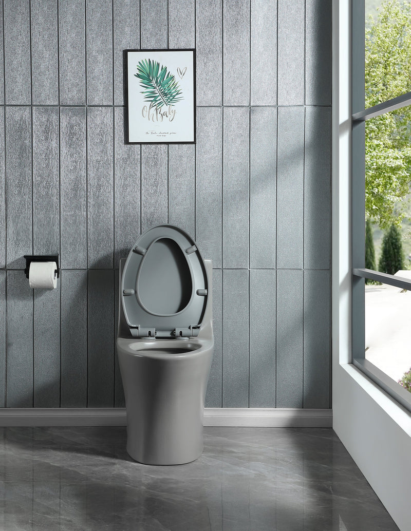 15 1/8 Inch 1.1/1.6 GPF Dual Flush 1-Piece Elongated Toilet with Soft-Close Seat - Light Grey