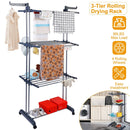 Clothes Drying Rack Rolling Collapsible Laundry Dryer Hanger Stand Rail Shelve_x000B__x000B_Wardrobe Clothing Drying Racks w/ Dual Side Wings