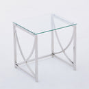 3 Pieces Silver Square Nesting Glass End Tables- Small Coffee Table Set- Stainless Steel Small Coffee Tables with Clear Tempered Glass- 18" Modern Minimalist Side Table for Living Room (Curve)