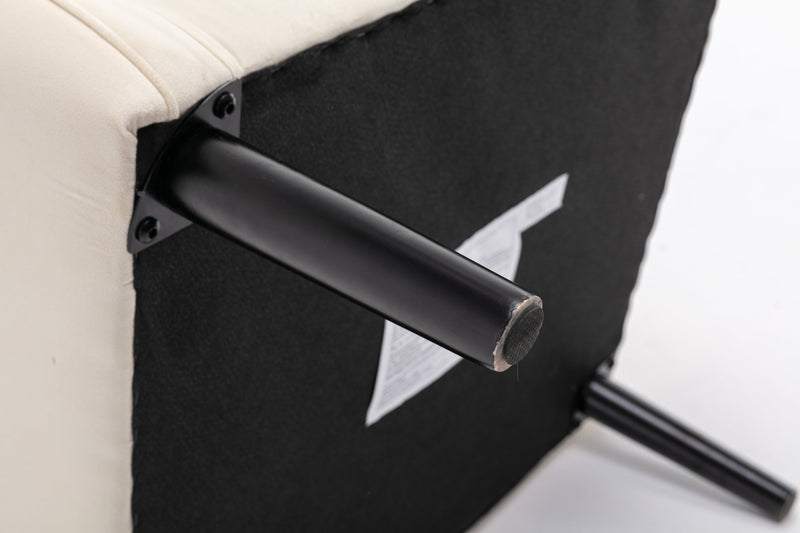 Accent chair, KD solid wood legs with black painting. Fabric cover the seat. With a cushion.