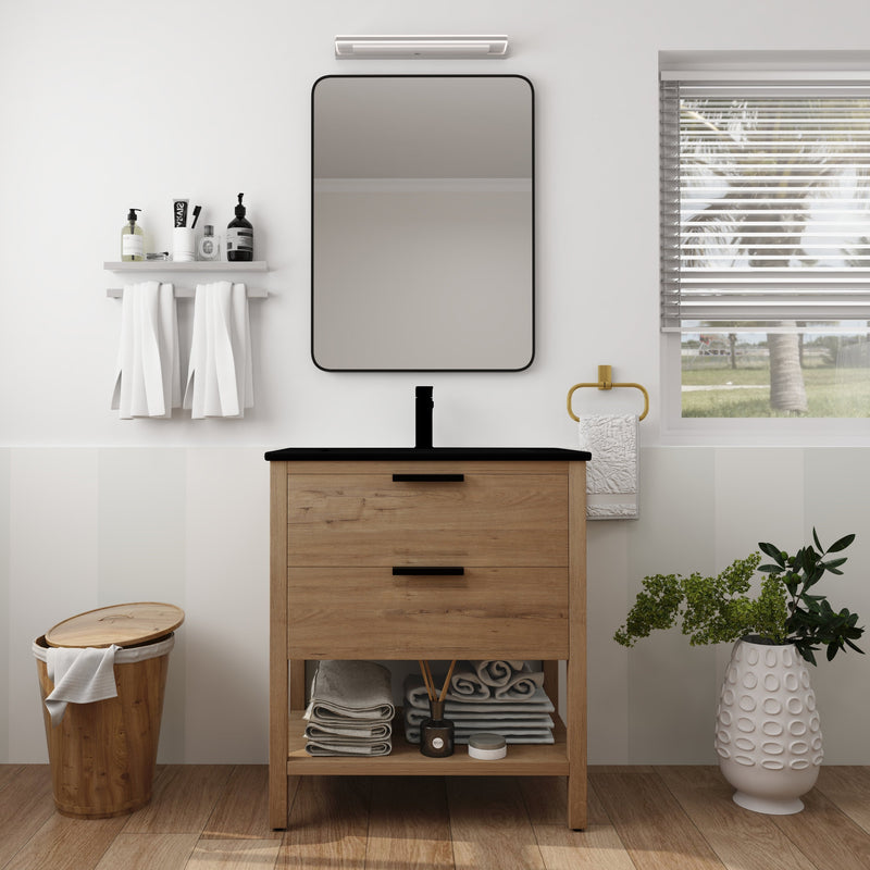30 Inch Bathroom Vanity Plywood With 2 Drawers (BMO-BL9075BK)