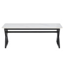 A modern minimalist style white marble patterned coffee table with black metal legs. Computer desk. Game table. Tea table. CT-XX