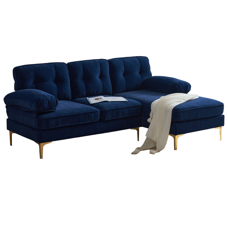 83" Modern Sectional Sofas Couches Velvet L Shaped Couches for Living Room, Bedroom, Blue
