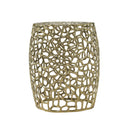 Aluminum Drum End Table with Intricate Design in Gold