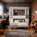 Queen Size Murphy Wall Bed With Side Storage Cabinets - White