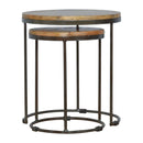 Round Stool Table With Iron Base (Set of 2) - Brown / Black by Unique Piece Furniture