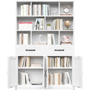 Bookcase Tall With 2 Doors & 2 Drawers, Fixed Open Shelves - White by HouseOfZazla