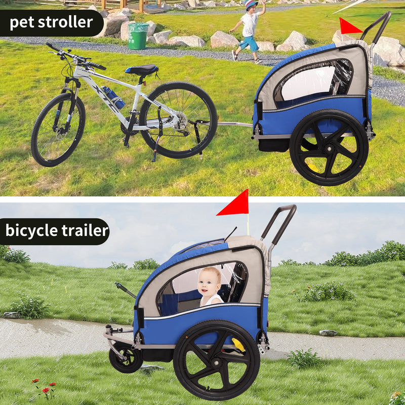2-in-1 Double 2 Seat Bicycle Bike Trailer Jogger Stroller for Kids Children Foldable Collapsible w/Pivot Front Wheel