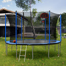 15FT Trampoline with Basketball Hoop Inflator and Ladder (Inner Safety Enclosure) Blue