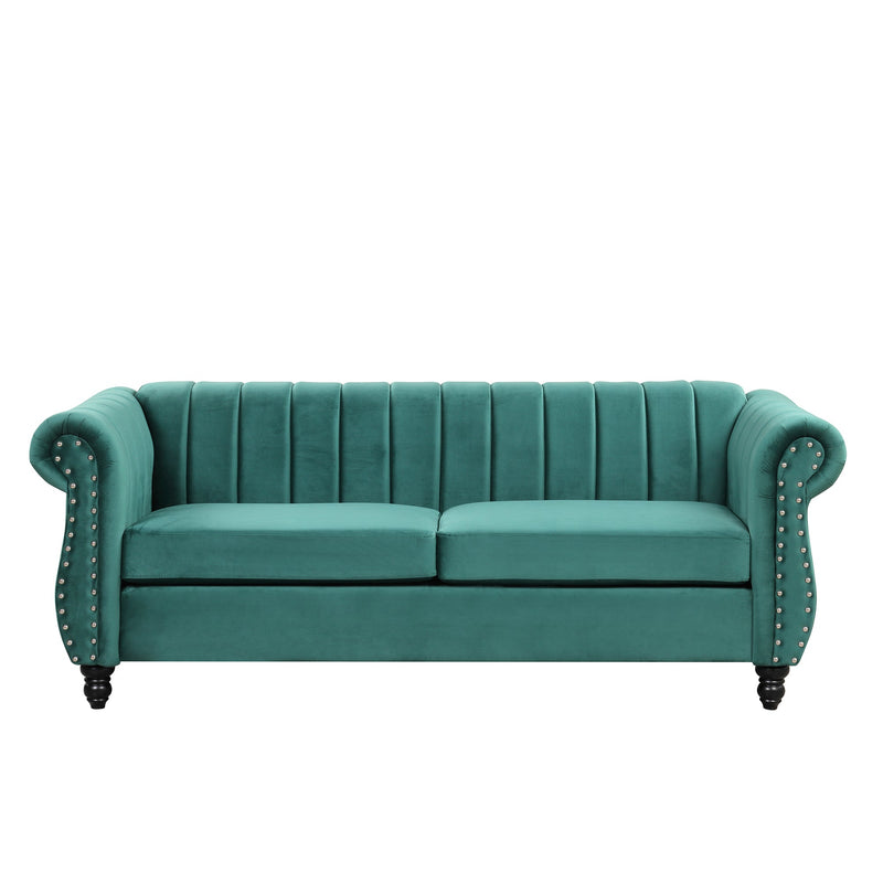 82.5" Modern Sofa Dutch Fluff Upholstered sofa with solid wood legs, buttoned tufted backrest,green