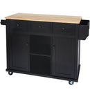 Kitchen Cart with Rubber wood Drop-Leaf Countertop ,Cabinet door internal storage racks,Kitchen Island on 5 Wheels with Storage Cabinet and 3 Drawers for Dinning Room, Black by Montret