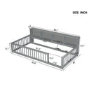 Twin Long Floor Bed With Storage Cabinets And USB Ports - Gray by HouseOfZazla