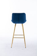 30 inch Set of 2 Bar Stools, with Chrome Footrest Velvet Fabric Counter Stool Golden Leg Simple High Bar Stool, BLUE