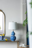 D13x25.7' Blue and White Round Two-Tiered Ceramic Vase Lamp