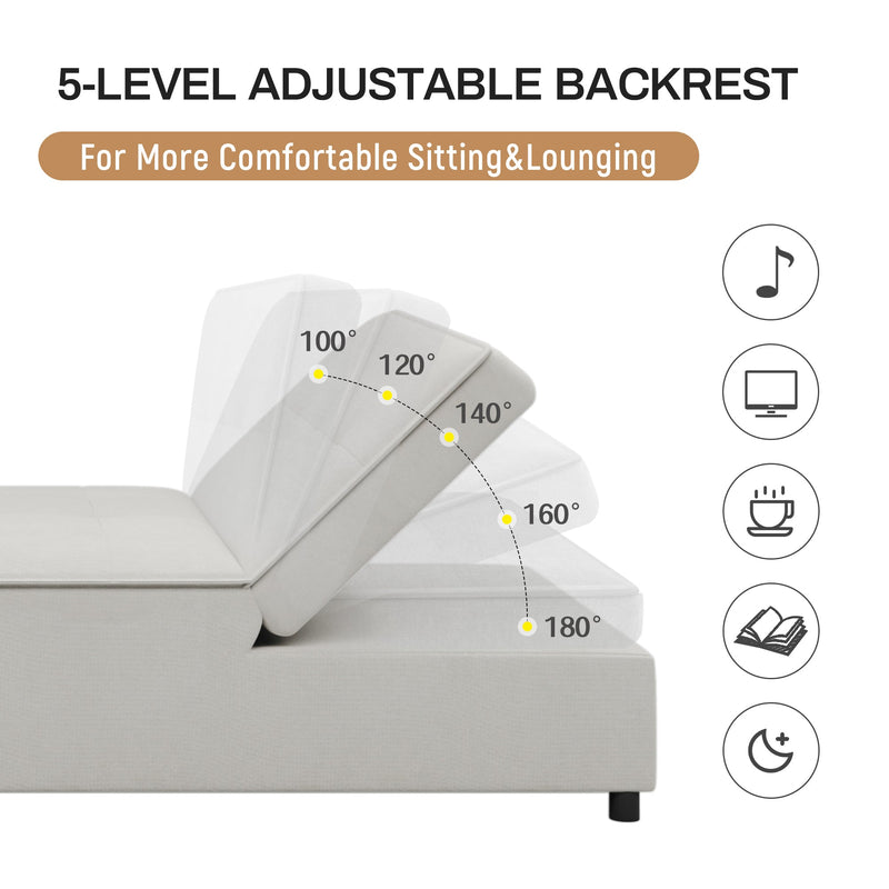 4-in-1 Sofa Bed, Chair Bed, Multi-Function Folding Ottoman Bed with Storage Pocket and USB Port for Small Room Apartment,Living Room,Bedroom,Hallway,White