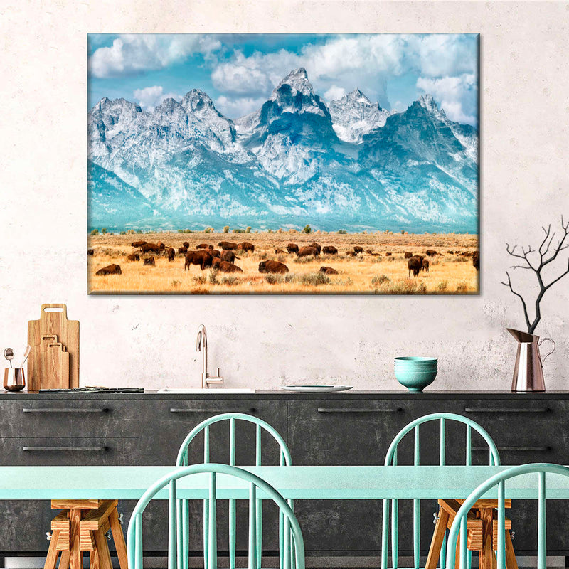 Bison Herd In Grand Teton Wall Art