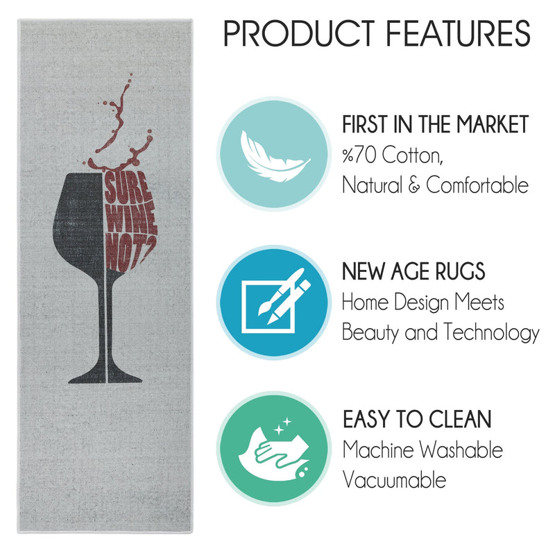 SussexHome Non Skid Washable Wine Bar Decorative Floor Rug 20" x 59" | Gray&Black