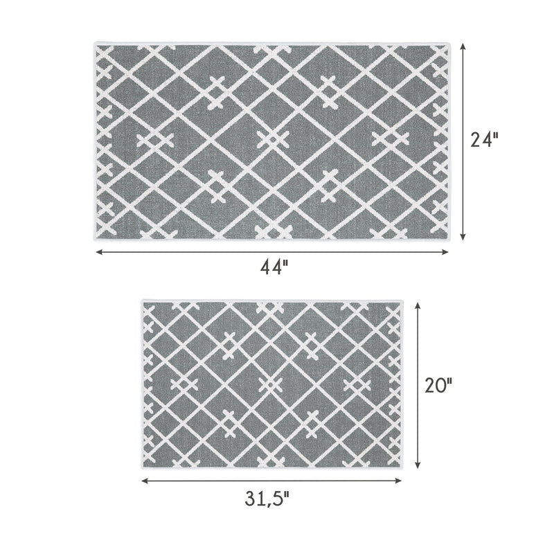Geometric Design Non Skid Washable Kitchen Runner Rugs Set of 2| 44 x 24 and 31.5 x 20 Inches Floor Mats |Gray