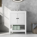 Modern Sleek Bathroom Vanity Elegant Ceramic Sink With Solid Wood Frame Open Style Shelf - White by HouseOfZazla