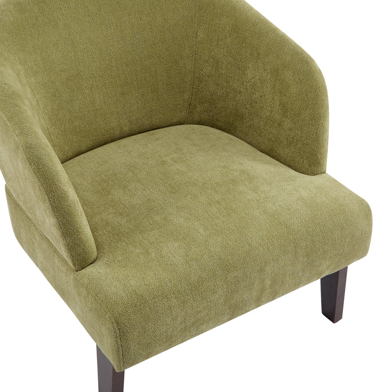 Modern Accent Chair with Round Back & Wooden Legs - Mid-Century Inspired Lounge Chair for Living Room, Bedroom, or Office - Soft Fabric Upholstery