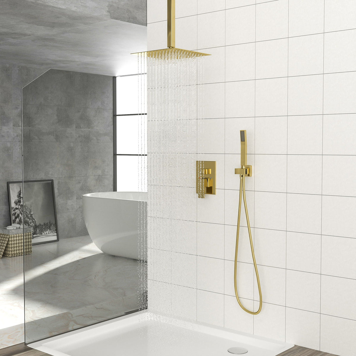 Modern Dual Shower Head System With 16" Ceiling Mount Finish, Stainless Steel And Brass, photo 24 of 28