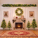 6-Piece Christmas Tree Set – 4 Trees with Sturdy Bases, 1 Pre-Lit Wreath, 1 Garland, Warm