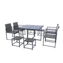 9 Pieces Patio Dining Sets Outdoor Space Saving Rattan Chairs with Glass Table Top Grey Wicker + Dark Grey Cushion