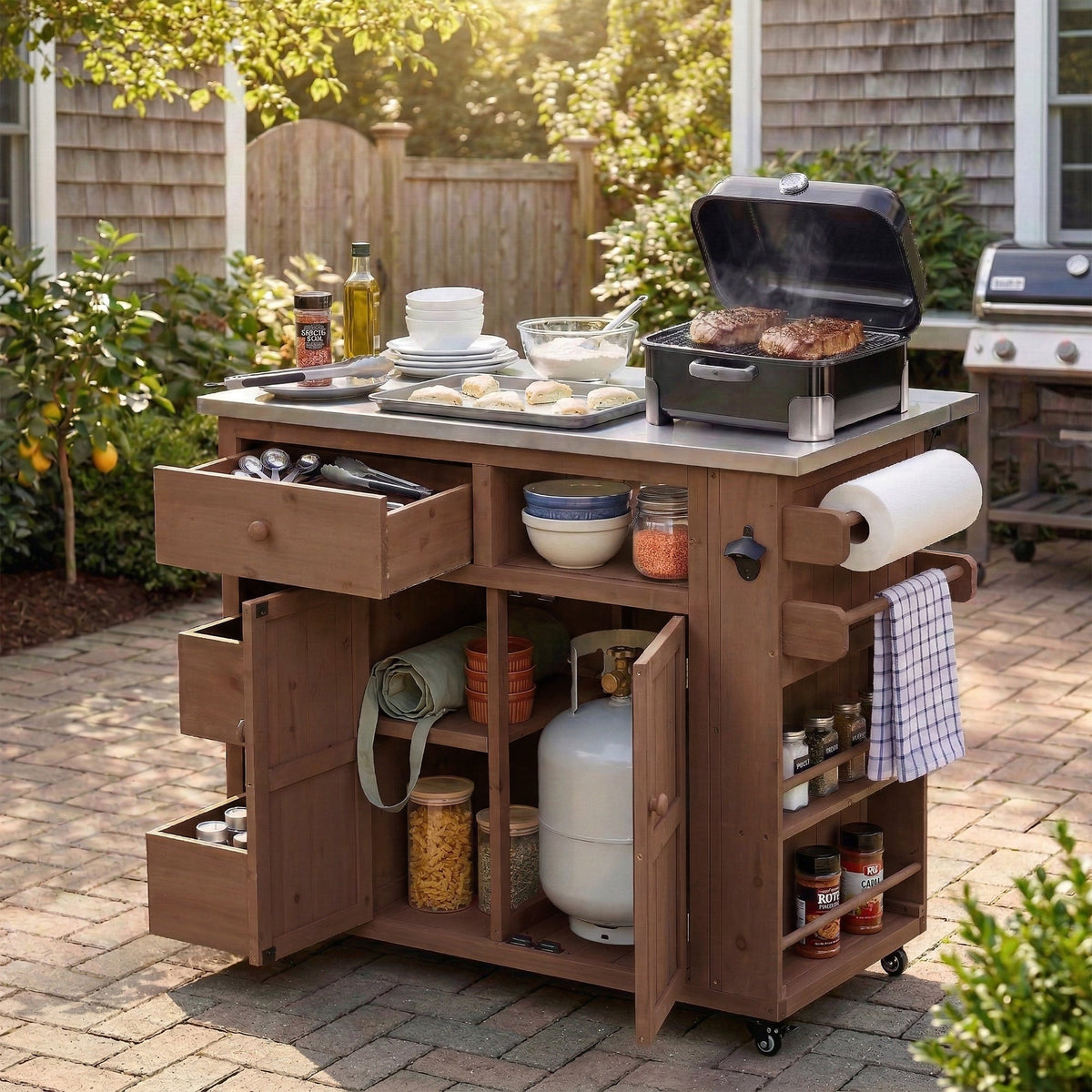 TOPMAX Outdoor Solid Wood Extendable Kitchen Island, photo 2 of 10